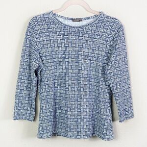 J. McLaughlin Signature Abstract Crewneck Tee Shirt Catalina Cloth Blue Sz Large